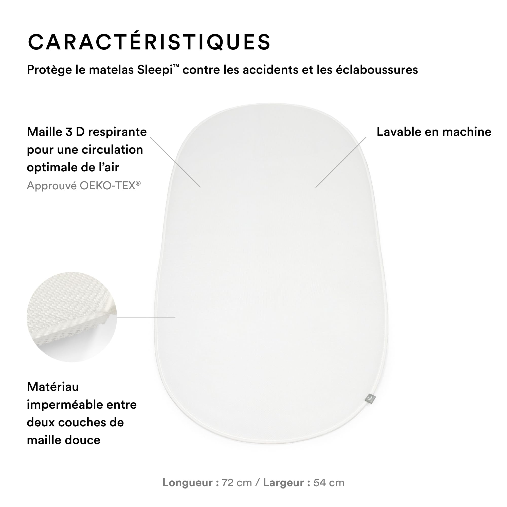 Stokke Sleepi Alèse V3, Blanc - Protège Le Matelas Contre Les Accidents et Les éclaboussures - Compatible avec Le Matelas Sleepi V3 - Extérieur en Maille 3D Respirante - Lavable en Machine