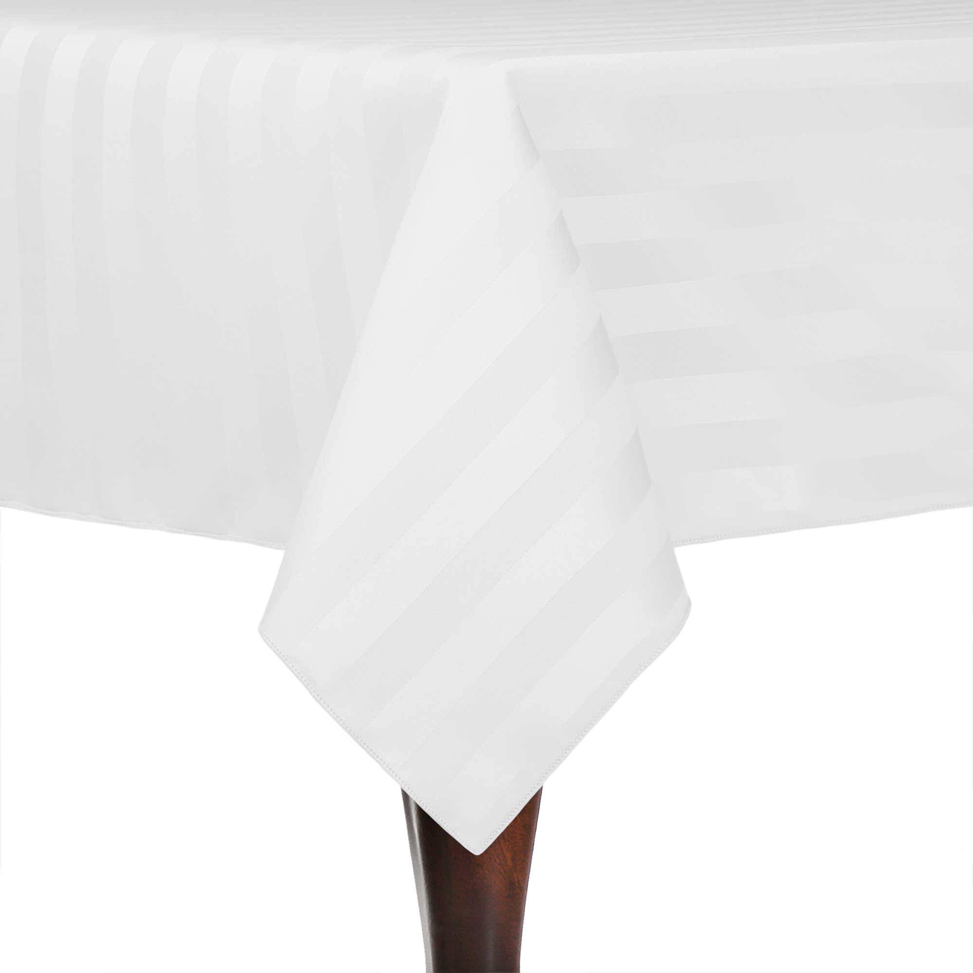 ULTIMATE TEXTILE Satin-Stripe 60 x 120-Inch Rectangular Tablecloth White