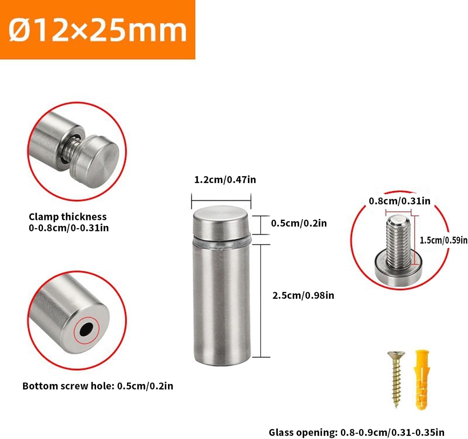 4 Stainless Steel Glass Mount Screws Portable Accessories to Enhance Bathroom and Living Room Aesthetic