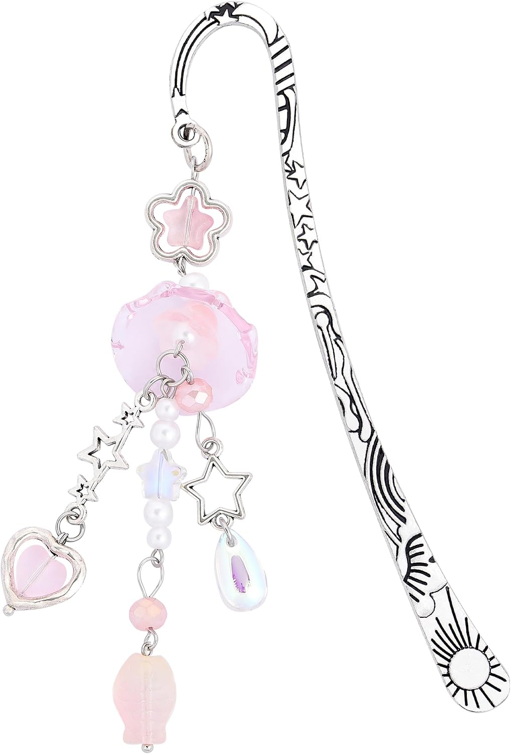 Cute Jellyfishs Metal Bookmark - Charm Pink Book Mark Unique Y2k Beads Aesthetic Page Marker Funny Gift for Reading Lovers Women Girls Booworms Accessories Birthday Student Teachers School