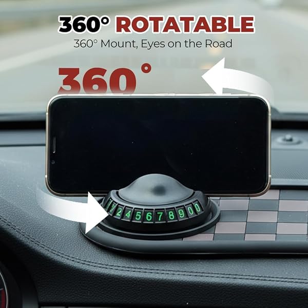 Multifunctional Car Anti-Slip Mat with 360° Rotating Phone Holder & Temporary Parking Number, Anti Slip Mat for Car Dashboard, Multi Functional Cell Phone Holder for Sunglasses Keys Small Items (#B) - 2
