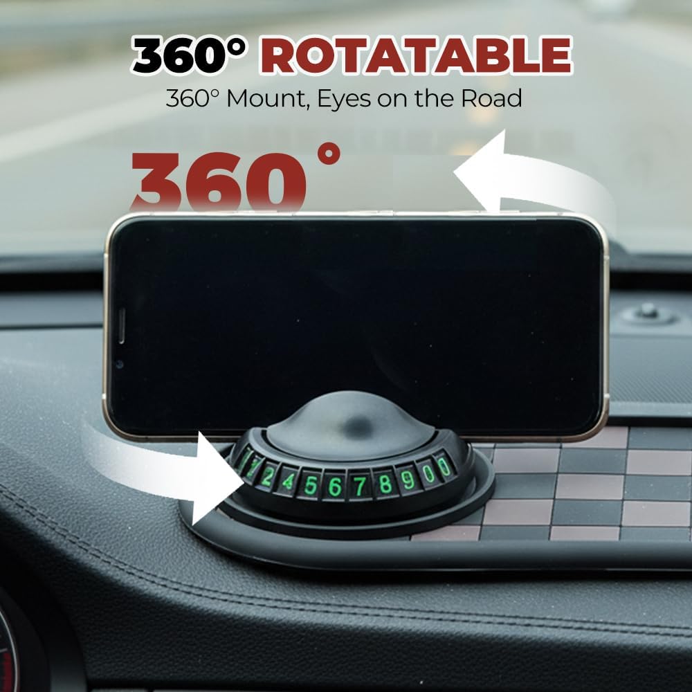 Multifunctional Car Anti-Slip Mat with 360° Rotating Phone Holder & Temporary Parking Number, Anti Slip Mat for Car Dashboard, Multi Functional Cell Phone Holder for Sunglasses Keys Small Items (#B) — view 2