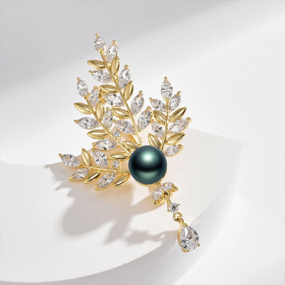 Black Tahiti Pearl Brooch Broches Jewelry For Women Fashion Christmas Gifts Wife Mom Girlfriend, Anniversary Birthday Fine Jewelry Gifts for Her NO11328