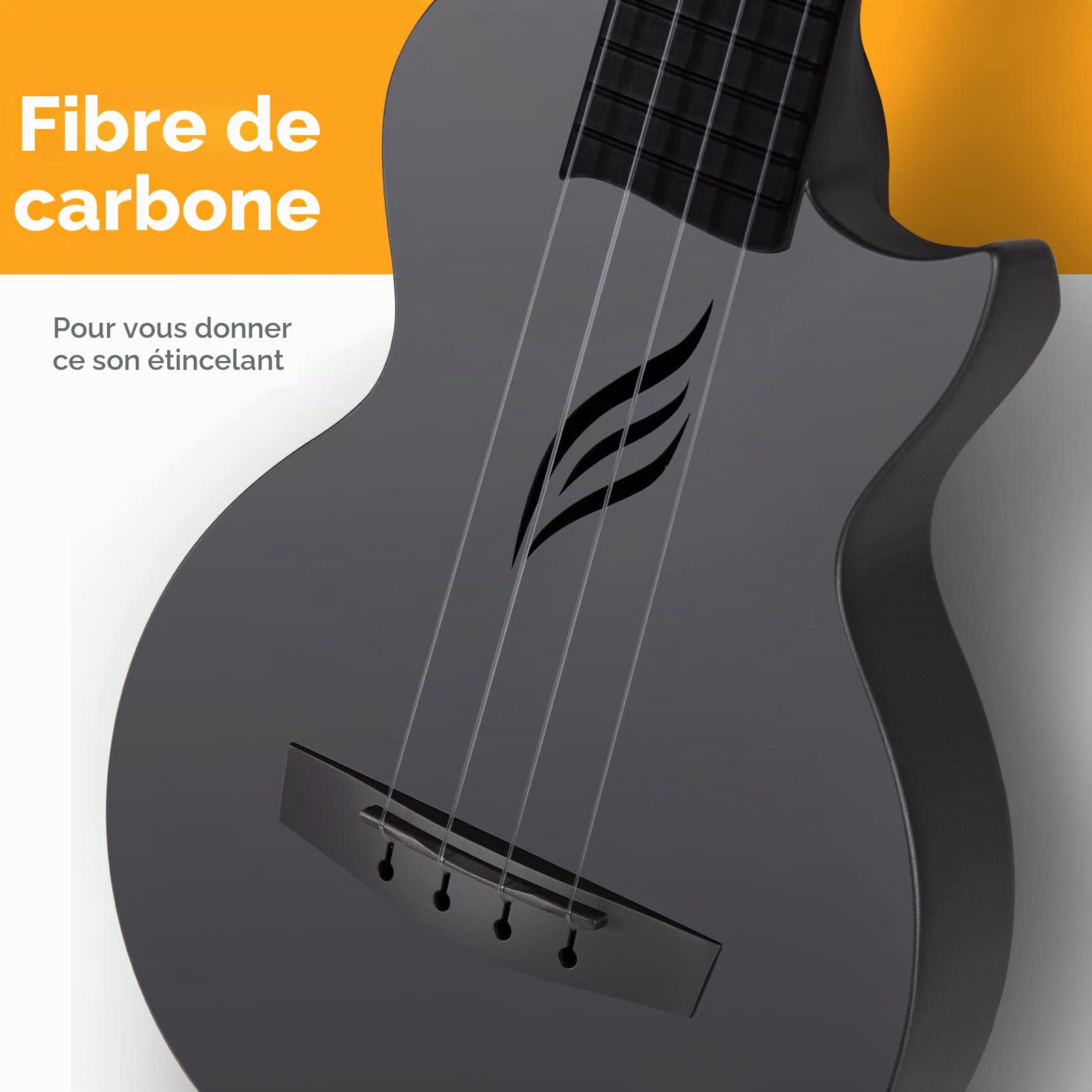 Enya Ukulele Soprano Nova U Mini Simple 21 Pouces – Ukulélé de voyage en fibre de carbone – avec Kit Débutant Comprenant étui, Sangle, Capodastre et Cordes (Noir)
