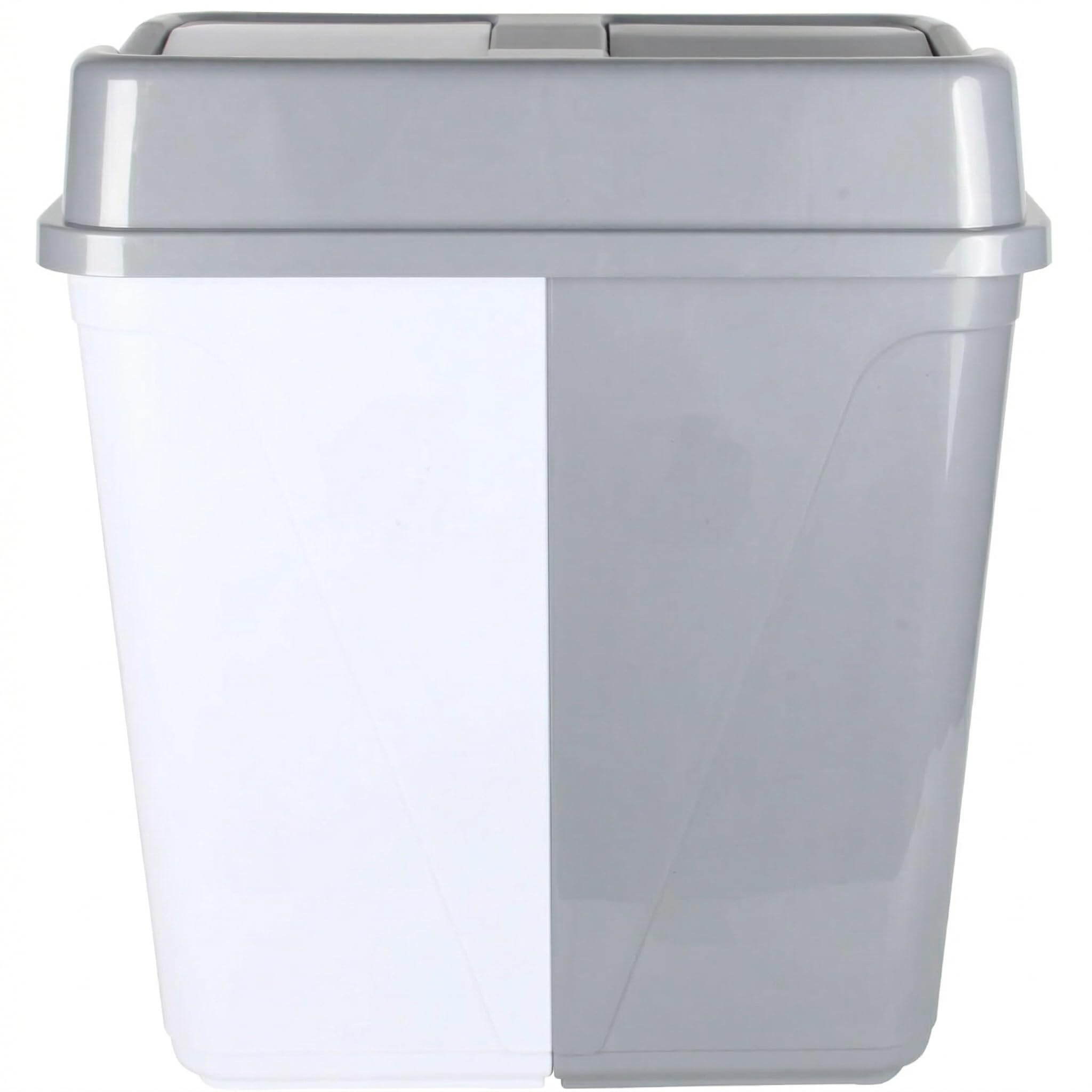 Acense Dual Compartment Recycling Bin, 80L (2 x 40L), Grey and White, Waste Separation