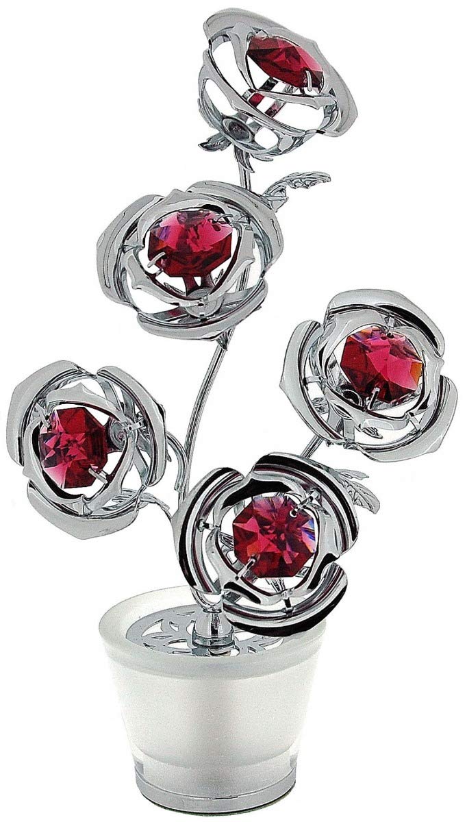 Crystocraft Red Freestanding 5 Mini Roses Made With Swarovski Crystals Ornament