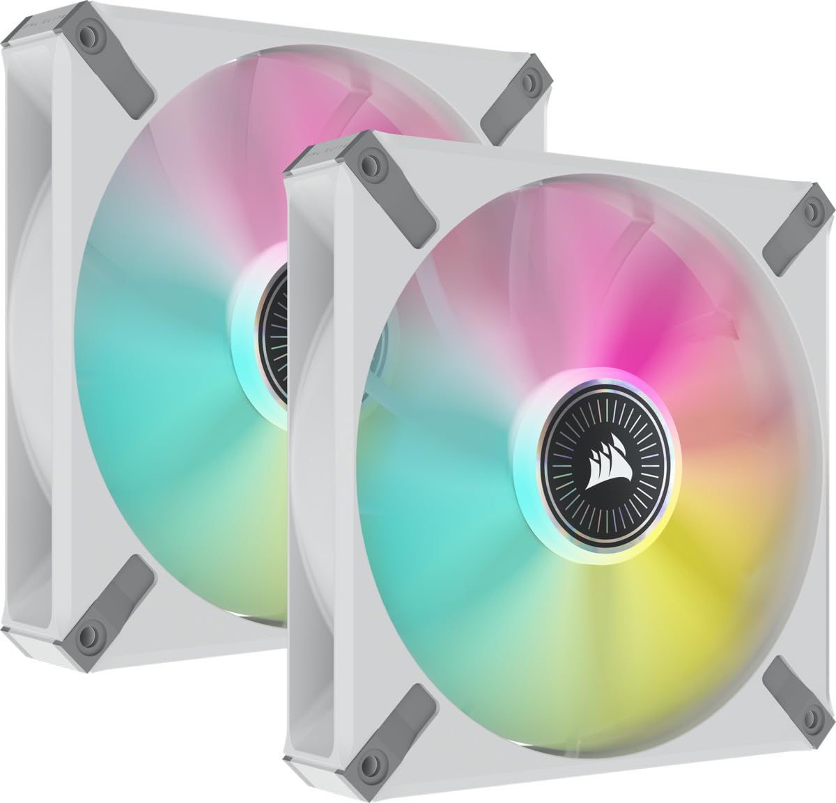 CORSAIR ML140 RGB Elite, 140mm Magnetic Levitation RGB Fan with AirGuide, 2-Pack with Lighting Node CORE - White Frame