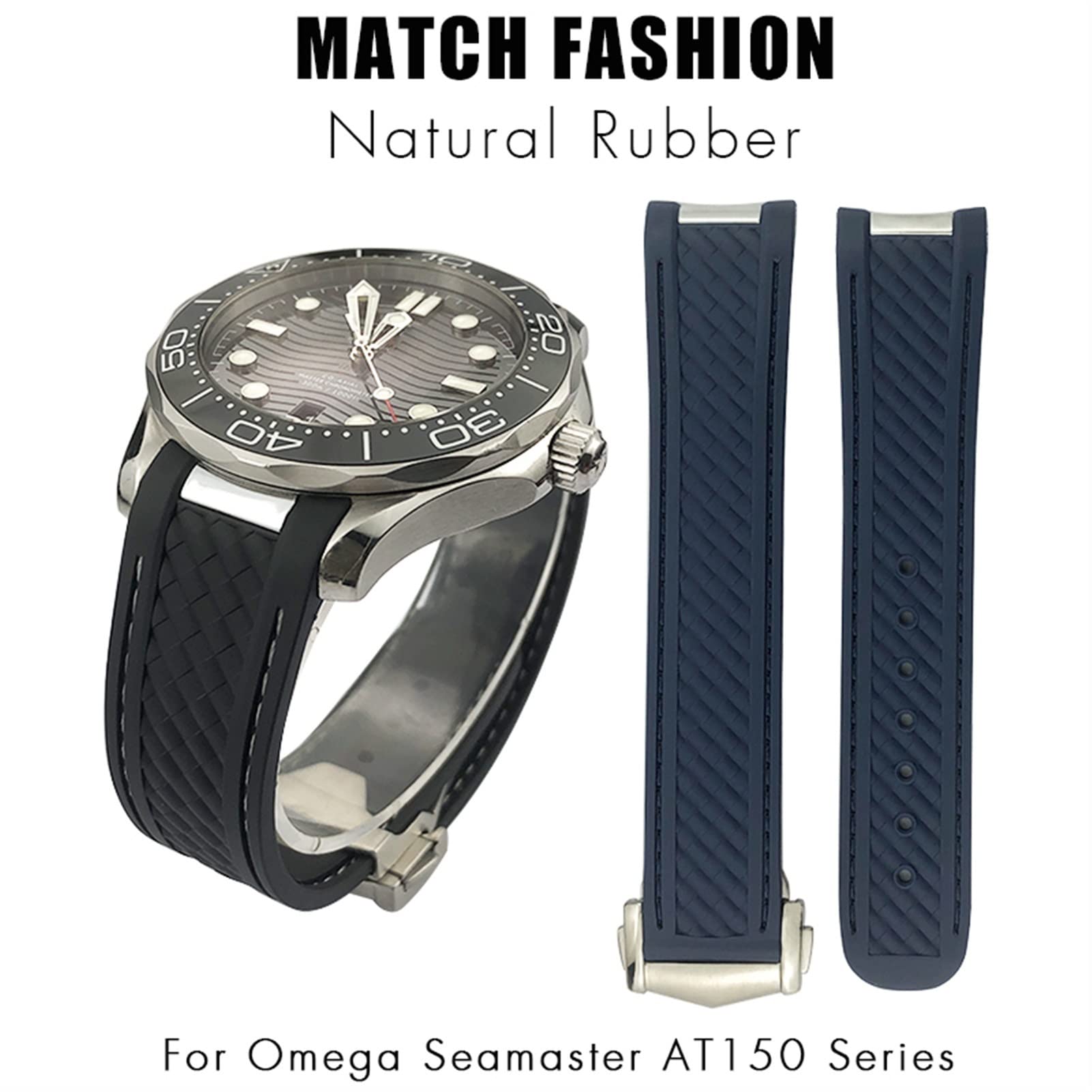 EPANO Uhrenarmband für Omega Seamaster Aqua Terra AT150 8900 Uhrenarmband, Faltschließe, 20 mm, Gummi-Silikon-Armbänder
