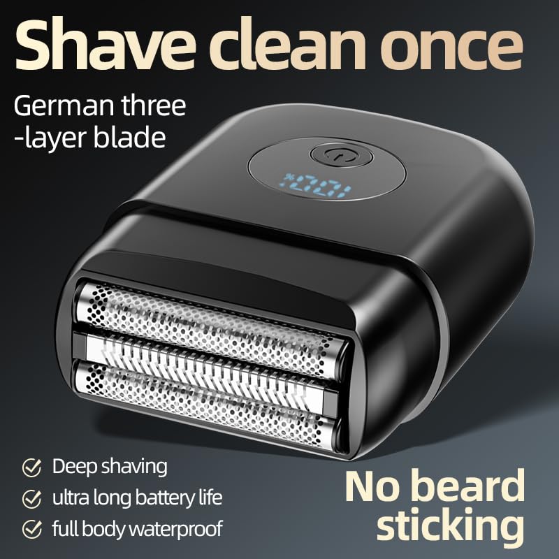 Image of Electric Foil Shavers for Men, New Mini Electric Razor with 3 Floating Blades, LED Display, USB-C Fast Rechargeable, Travel Portable Beard Trimmer for Men, Gifts for Dad Him (Black)