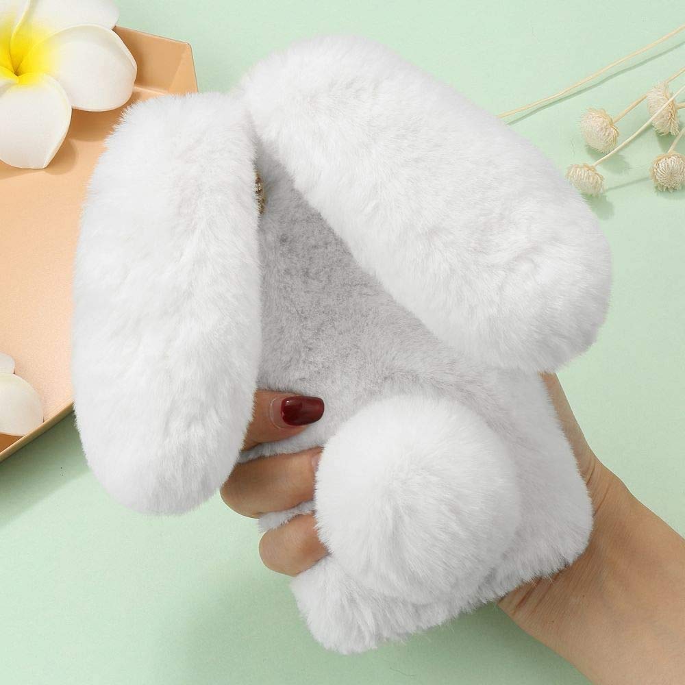 Peluche Coniglio Custodia per XiaomiRedmi A1/A2 Phone Case Faux Pelliccia Luccichio Diamante Caso Gifts Kids Cute Orecchie da Coniglio Carino Soffice Cover Soft Coperchio per XiaomiRedmi A1/A2,Viola