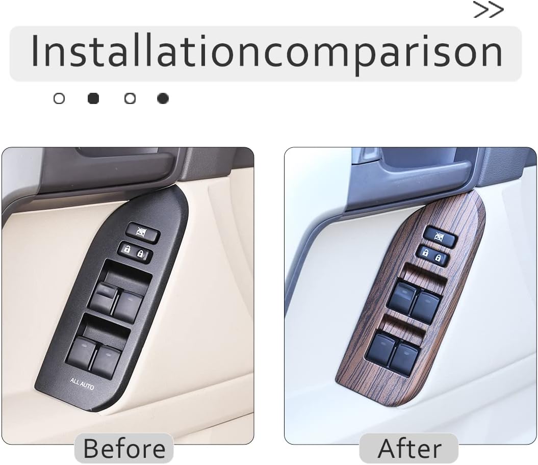 Front and Rear Doors ABS 4pcs Look Interior Door Armrest Window Switch Panel Cover Accessories Trim for Land Cruiser Prado FJ150 150 2014 2015 2016 2017 2018 2019 (Pine Wood Grain, 7 Holes)