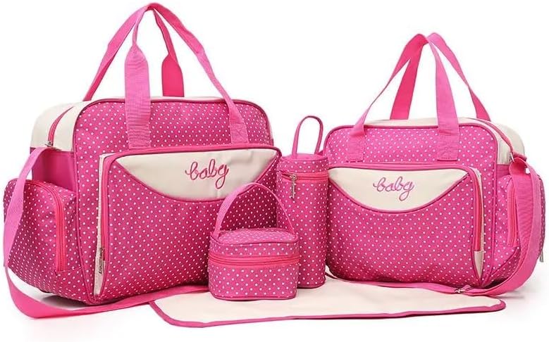 5PCS Diaper Bag Tote Set with Sun, Moon, and Stars, Wipes Pocket, Dirty Diaper Pouch, Changing Pad