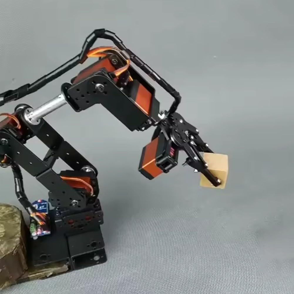 6DOF - Kit braccio robotico con 6 servi in metallo, 50,5 cm, manipolatore robot multiasse nero, set di montaggio fai da te per educazione STEM, progetti di ingegneria e allenamento per