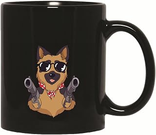 German Shepherd Dog Gift Guns Illustration for Pet Lovers 11oz 15oz Black Coffee Mug