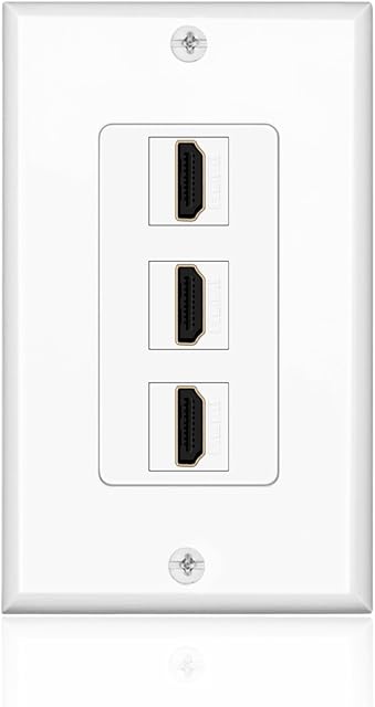 TNP HDMI Wall Plate (3 Port, White) HDMI Faceplate Socket Insert Jack Outlet Panel Mount Support 4K 60Hz HDR ARC/eARC Full HD 3D Ethernet High Speed Cable Extension Coupler f/Projector & Home Theater
