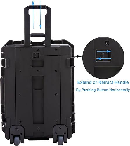 Miniatura 7 de Funda rígida impermeable, 27 x 20 x 13 pulgadas, funda rígida con ruedas, mango retráctil para cámara, dron, herramienta, electrónica, a prueba de