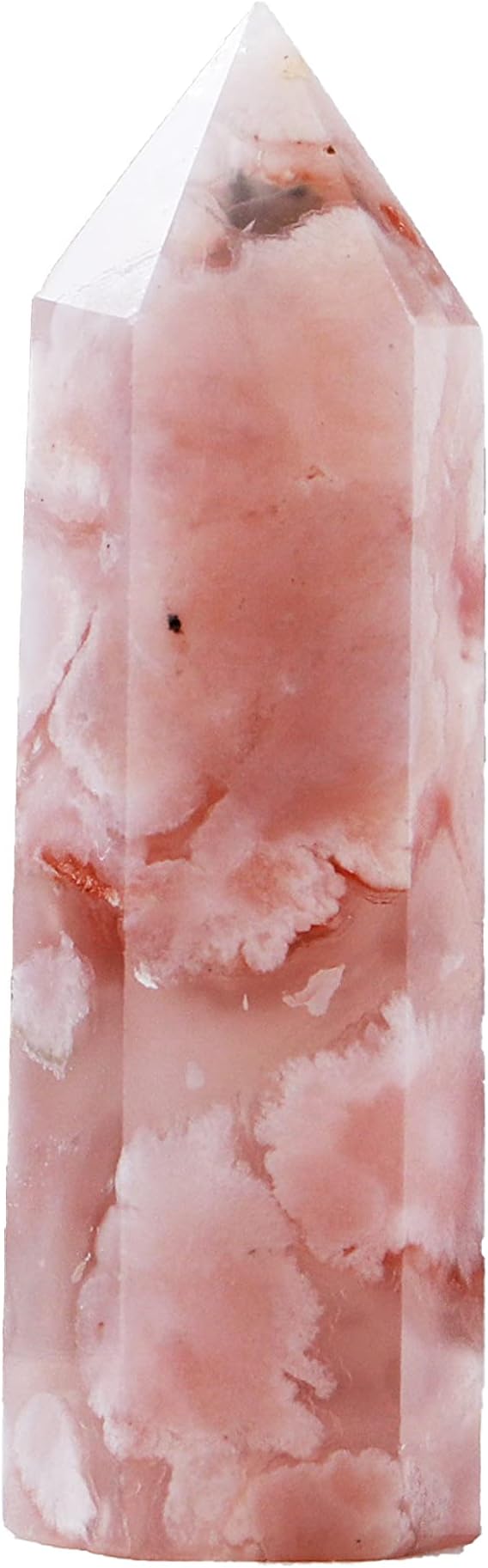 Runyangshi Natural Healing Crystals Cherry Blossom Agate Wands 2"-2.4" Cherry Agate Single Point Healing Crystal Tower 6 Faceted Reik Chakra Stones Crystal Prism Gemstone for Meditation Home Decor