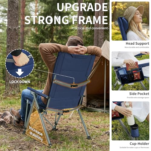 Image of Heavy Duty Folding Camping Chair Supports 400 LBS, Hard Arm Portable Outdoor Chair with Cup Holder & Storage Bag, Foldable Collapsible for Camp, Picnic, Lawn, Fishing