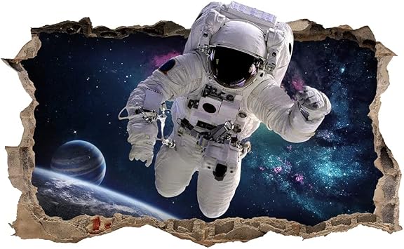 3D Astronaut Fake Windows Wall Sticker, Removable Spaceman Windows Wall Decals for Bedroom Living Room Study TV Background Decoration,28"x18"
