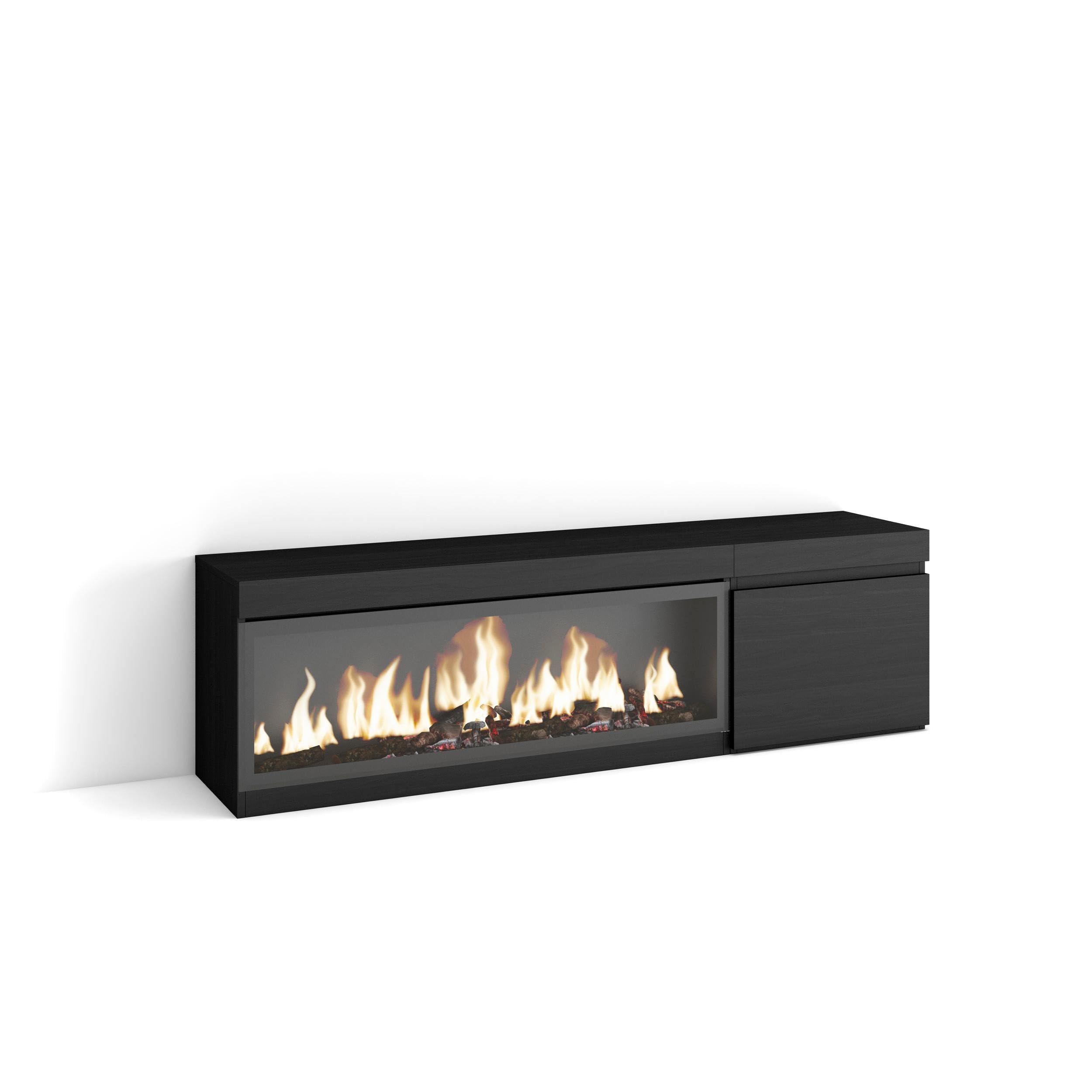 Skraut Home | Mueble TV | Televisión | Muebles de salón, almacenaje | 160 | para TV hasta 65" | Chimenea eléctrica XXL | Estilo Moderno | Negro