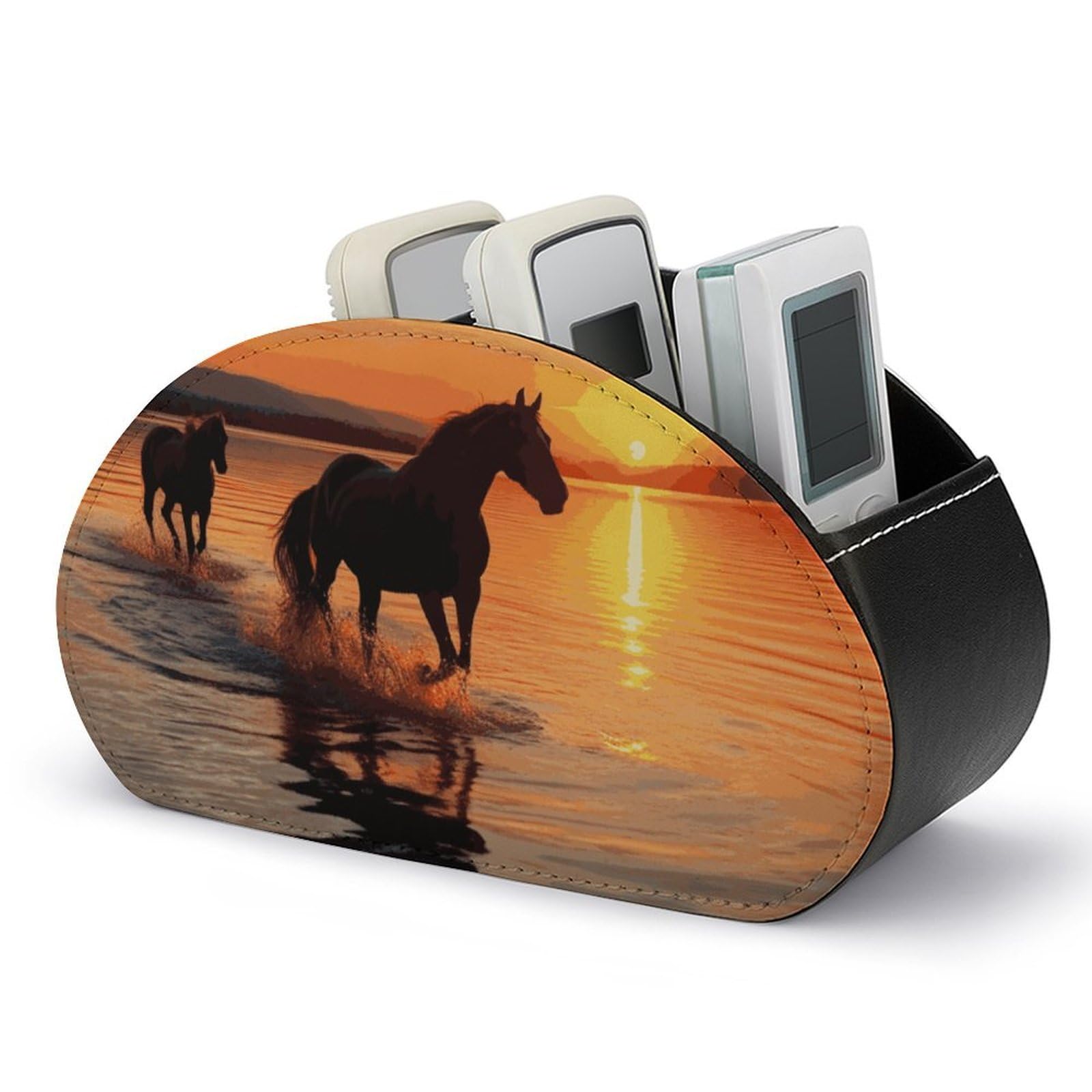 JTREHY - Remote Control Stand for Lake Horses with 5 Compartments PU Leather Multifunctional Computer Storage Box