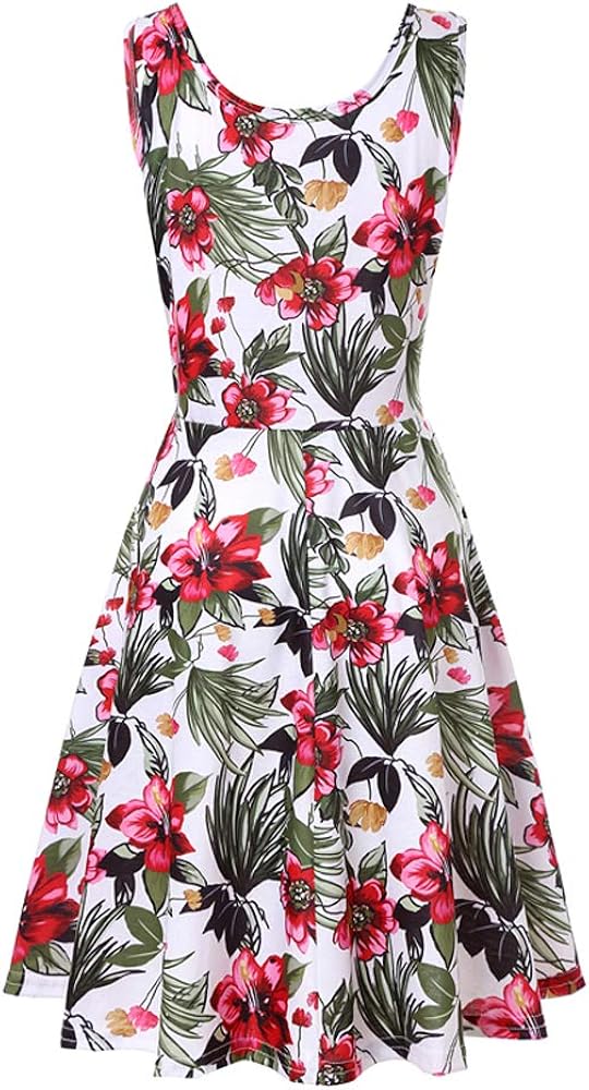 Women's Summer Sleeveless Swing Tank Dress Casual Floral Print Skater Sundress