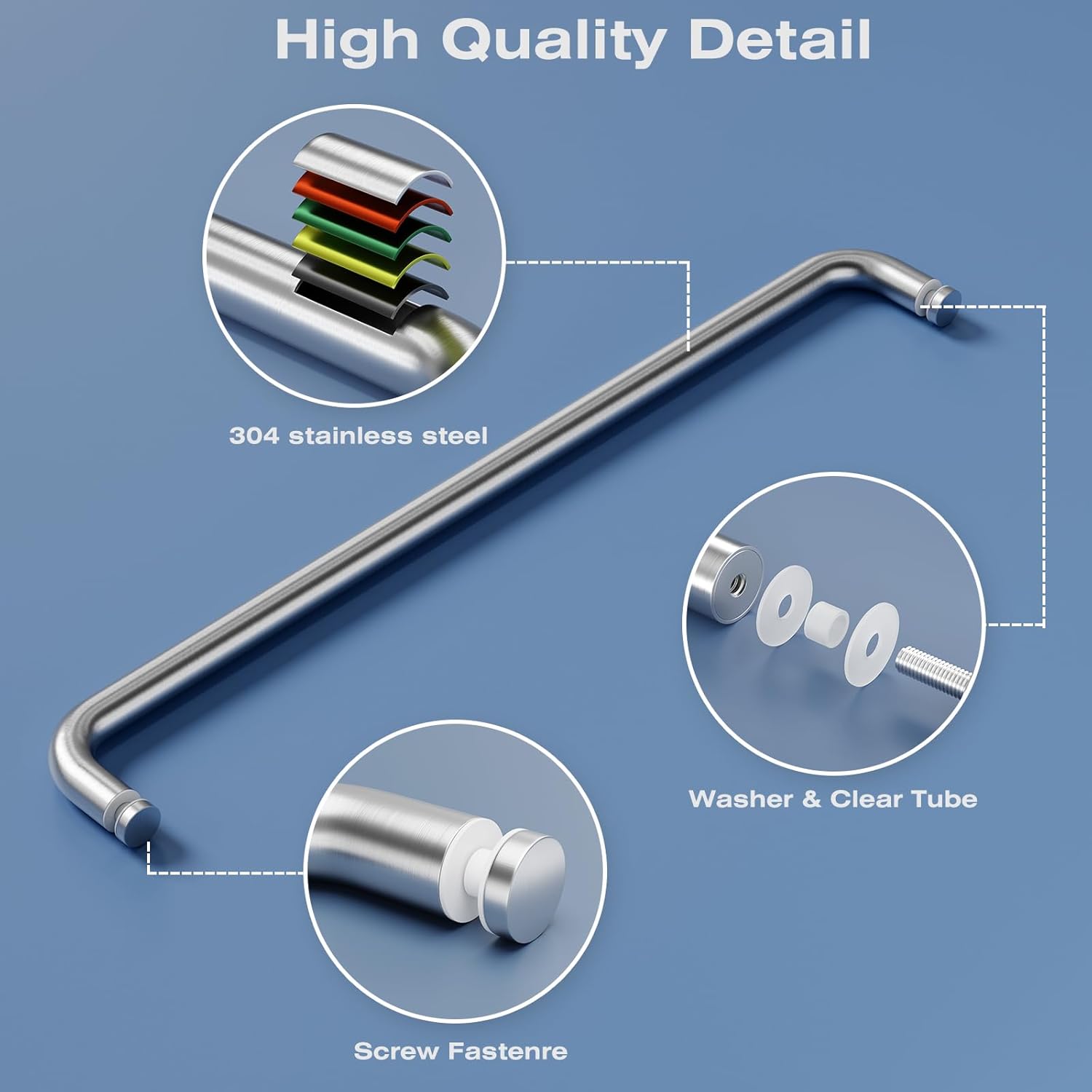 Ranbo Glass Shower Door Towel Bar 24 Inch Stainless Steel Sliding Shower Door Handle Replacement with Brushed Nickel Finish for Commercial and Residential Glass Doors