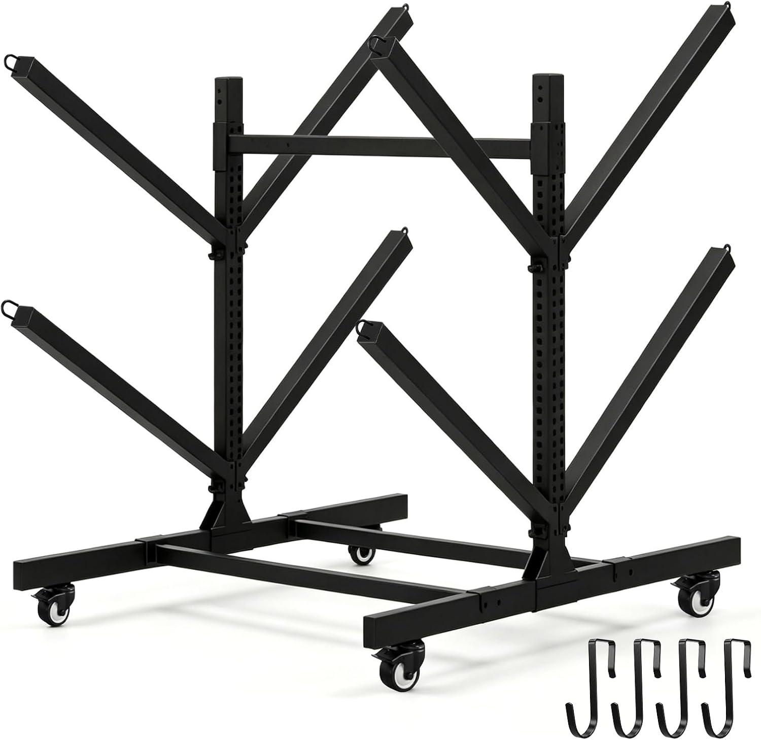2/4-Tier Double-Sided Kayak Storage Rack with Wheels, Heavy Duty Freestanding Canoe Stand for 2～8 Kayaks, 600lbs Capacity, Adjustable Arms, Indoor Outdoor Garage