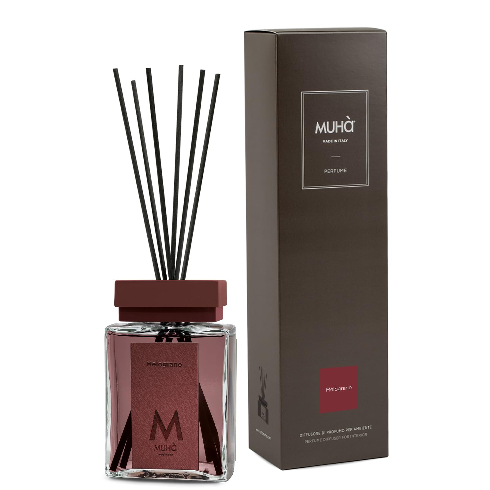 MUHA' Dyfuzor zapachowy do pomieszczeń, zapach granatu, dyfuzor pokojowy z patyczkami, 200 ml