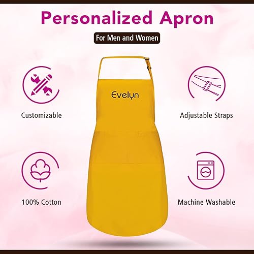 Miniatura 2 de Delantales personalizados para hombres y mujeres Delantal personalizado con nombre bordado y bolsillos para cocina, pintura, manualidades, salón