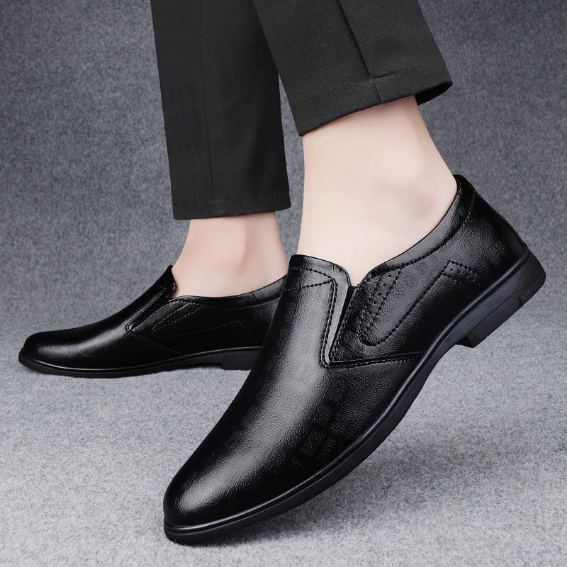 Men's Dress Shoes Black New Casual Dress Oxford Shoes for Men Slip On Round Toe Solid Color PU Leather Oxford Shoes Slip Resistant Rubber Sole Block Heel Low Top Anti-Slip3