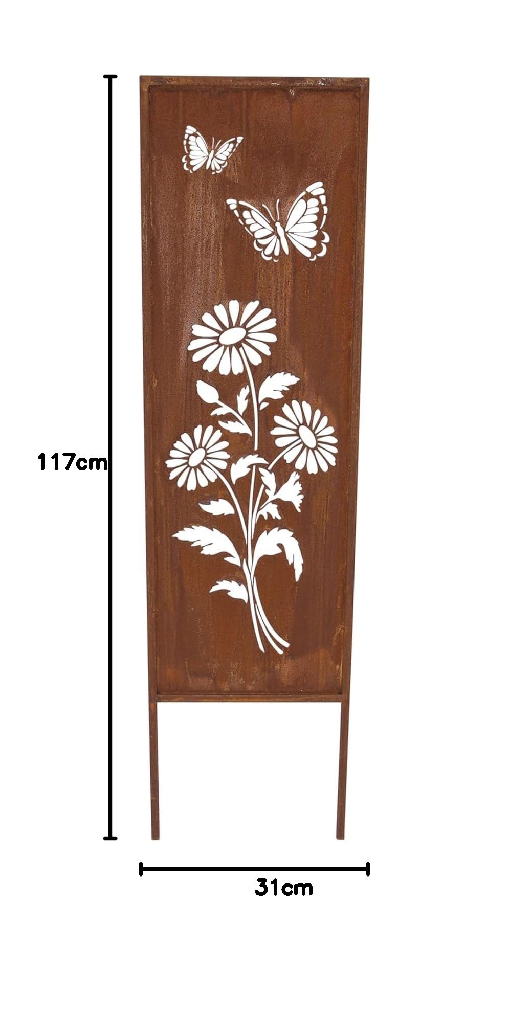 Plaque décorative en métal « Fleurs et papillons » avec finition en rouille véritable, 117 cm de haut, plaque décorative pour jardin, piquet de jardin