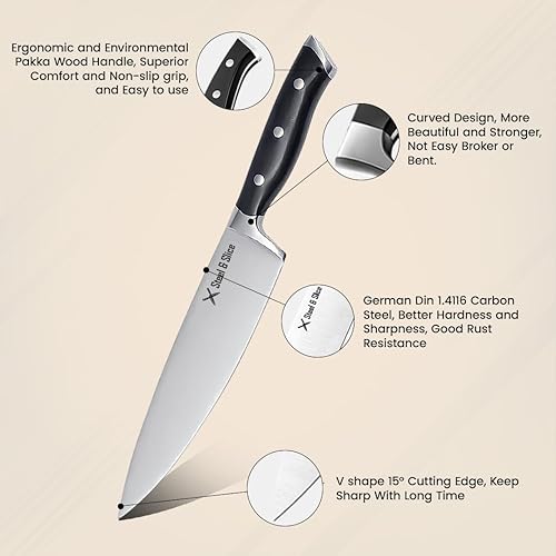 Miniatura 6 de Juego de cuchillos de cocina de acero inoxidable alemán de 19 piezas, juego de bloques de cuchillos premium con afilador de cuchillos, juego de