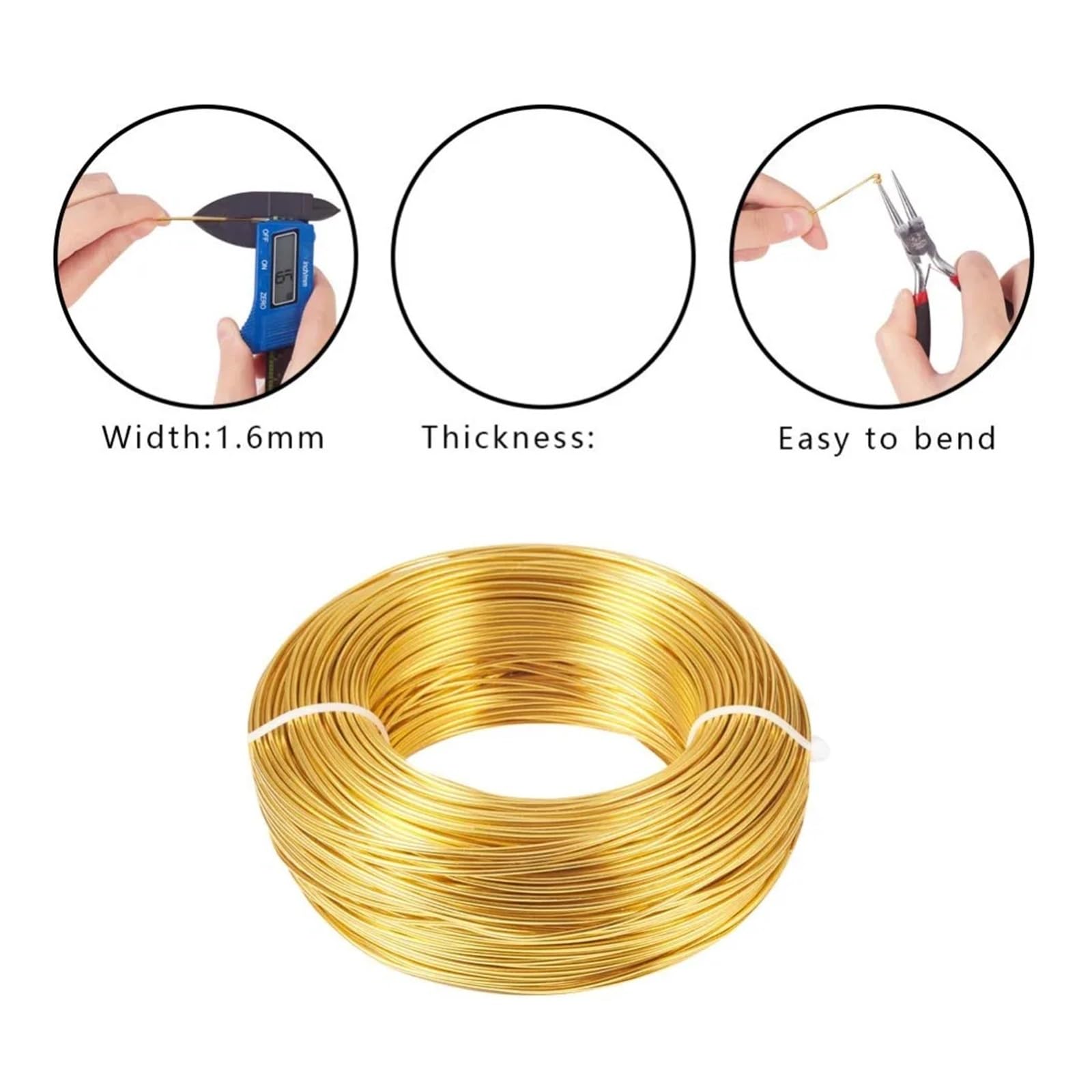 Filo di alluminio da 500 g, oro, 1,5 mm; circa 100 m/500 g for gioielli, modellismo, creazione di armature e sculture.