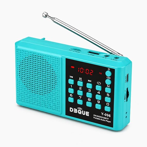 Y-096 Bluetoothlu Şarjlı Cep Radyosu, 18650 Pilli Taşınabilir FM Radyo, USB ve TF Kart Destekli, Type-C Şarjlı, LED Fenerli Acil Durum ve Deprem Radyosu (Turkuaz)