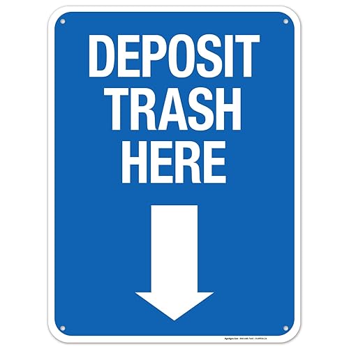 Miniatura 9 de Deposit Trash Here with Downward Arrow Sign, (SI-69956) 10x7 Inches, 4 Mil Vinyl Decal Stickers Weather Resistant, Made in USA by Sigo Signs