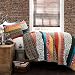 Lush Decor Boho Stripe Quilt Reversible 3 Piece Bohemian Design Bedding Set, Full - Queen, Turquoise & Tangerine