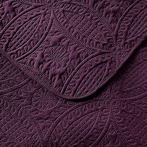 Quilt Set Full/Queen Size Purple - Oversized Bedspread - Soft Microfiber Lightweight Coverlet For All Season - 3 Piece Includes 1 Quilt And 2 Shams, Geometric Pattern #TOP3