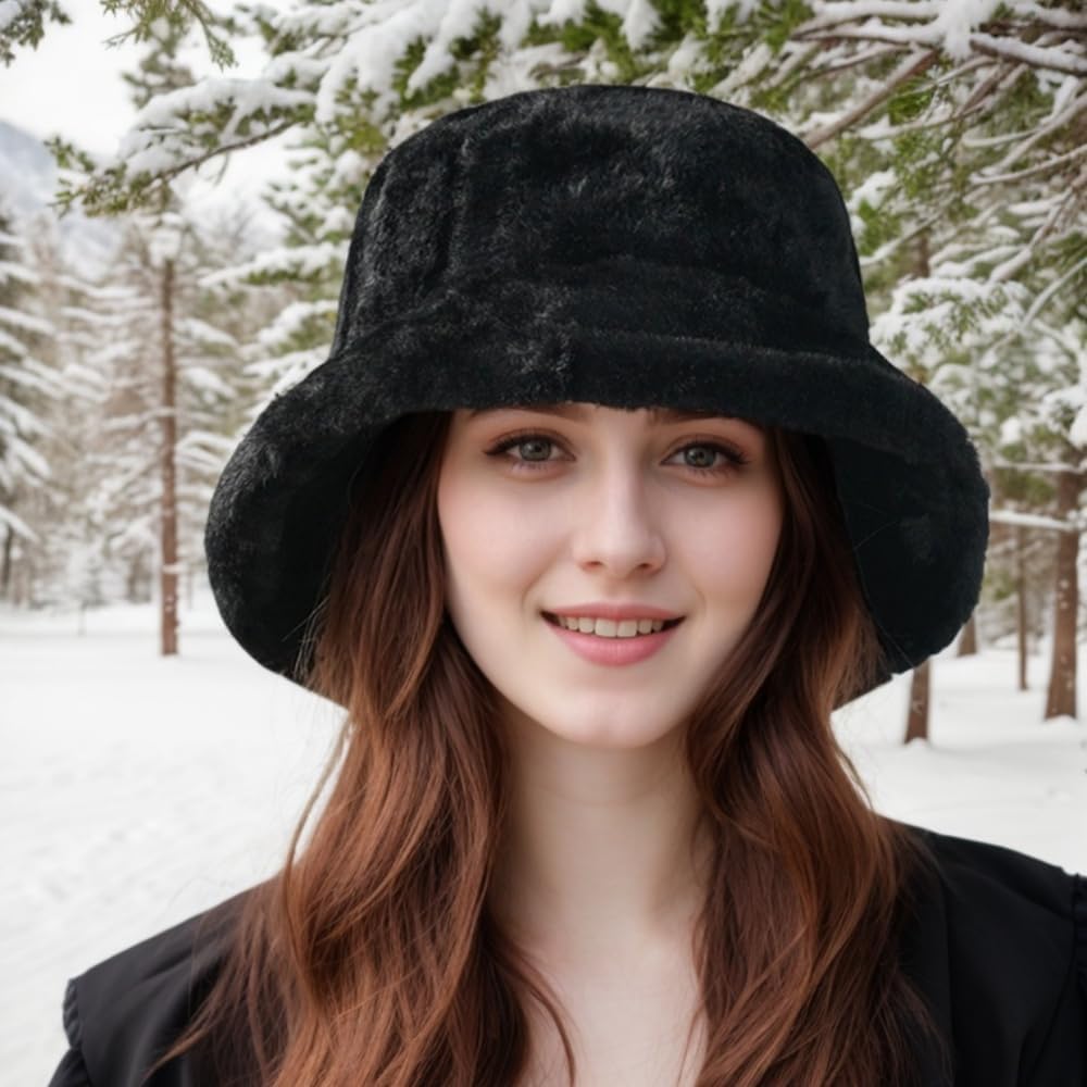 Winter Bucket Hats for Women Faux Fur Bucket Hat Fuzzy Hat Sherpa Hat Warm Plush Fisherman Fluffy Men Hat - Image 3