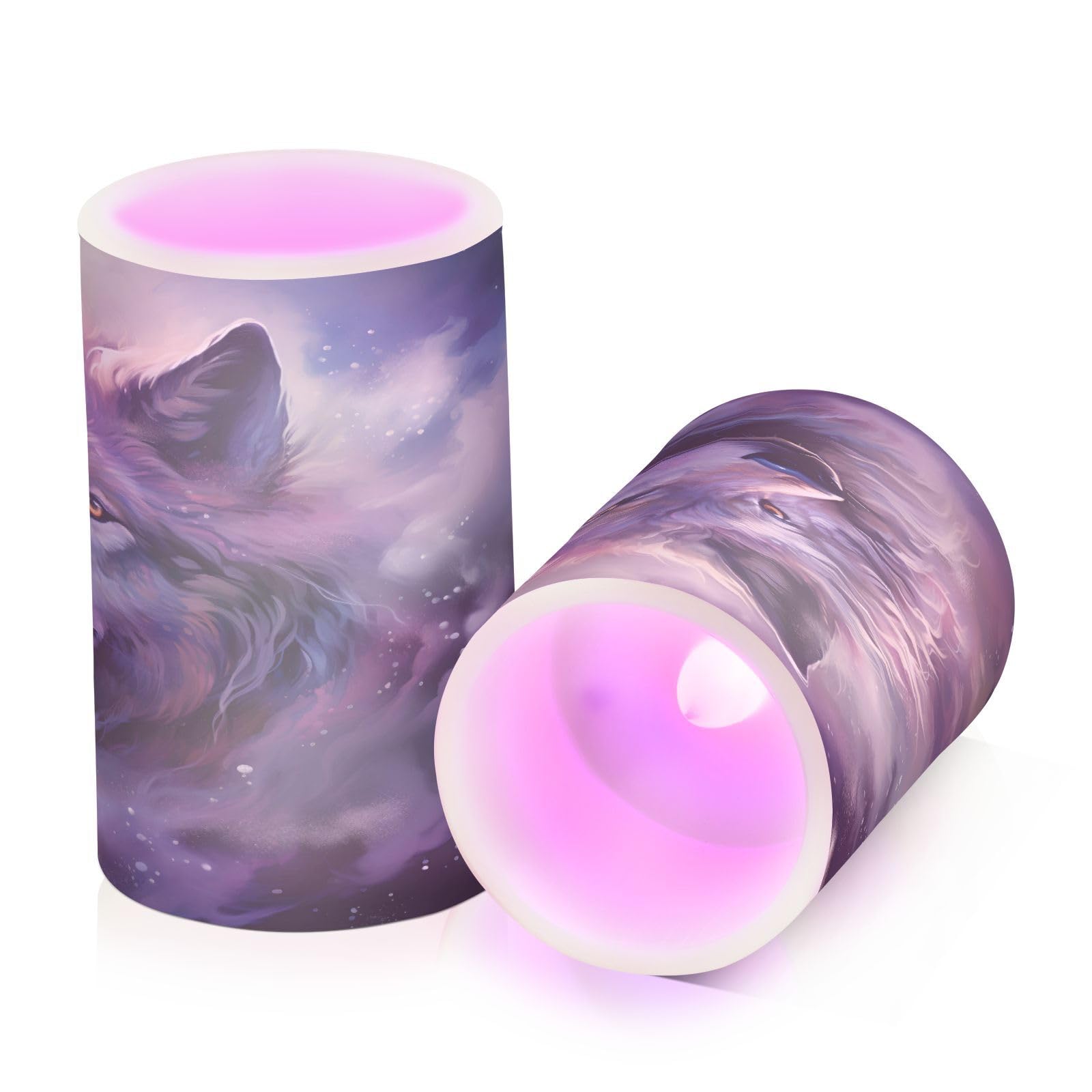 ALAZA Wolf (24) Flickering Flameless Candles Battery Operated with Remote Timer,Tea Light Candles LED Pillar Votive Candles set of 2 for Outdoor Indoor Decorations