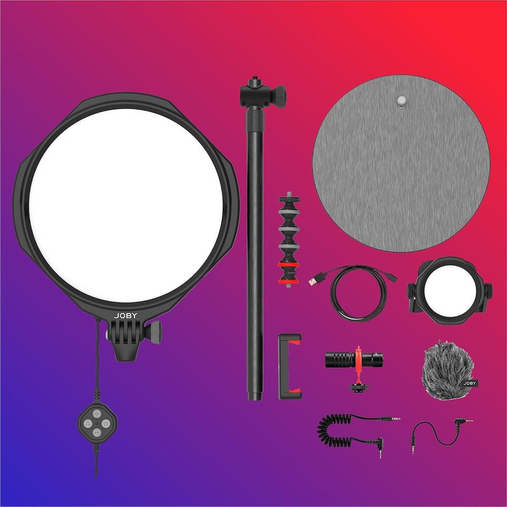 JOBY Beamo Studio Creator Kit, Soft Key Light per Video con Telecomando, Luce da Sfondo con 12 Colori, Microfono Mobile Wavo, Braccio Flessibile GorillaPod, Supporto per Telefono, Luce da Studio USB