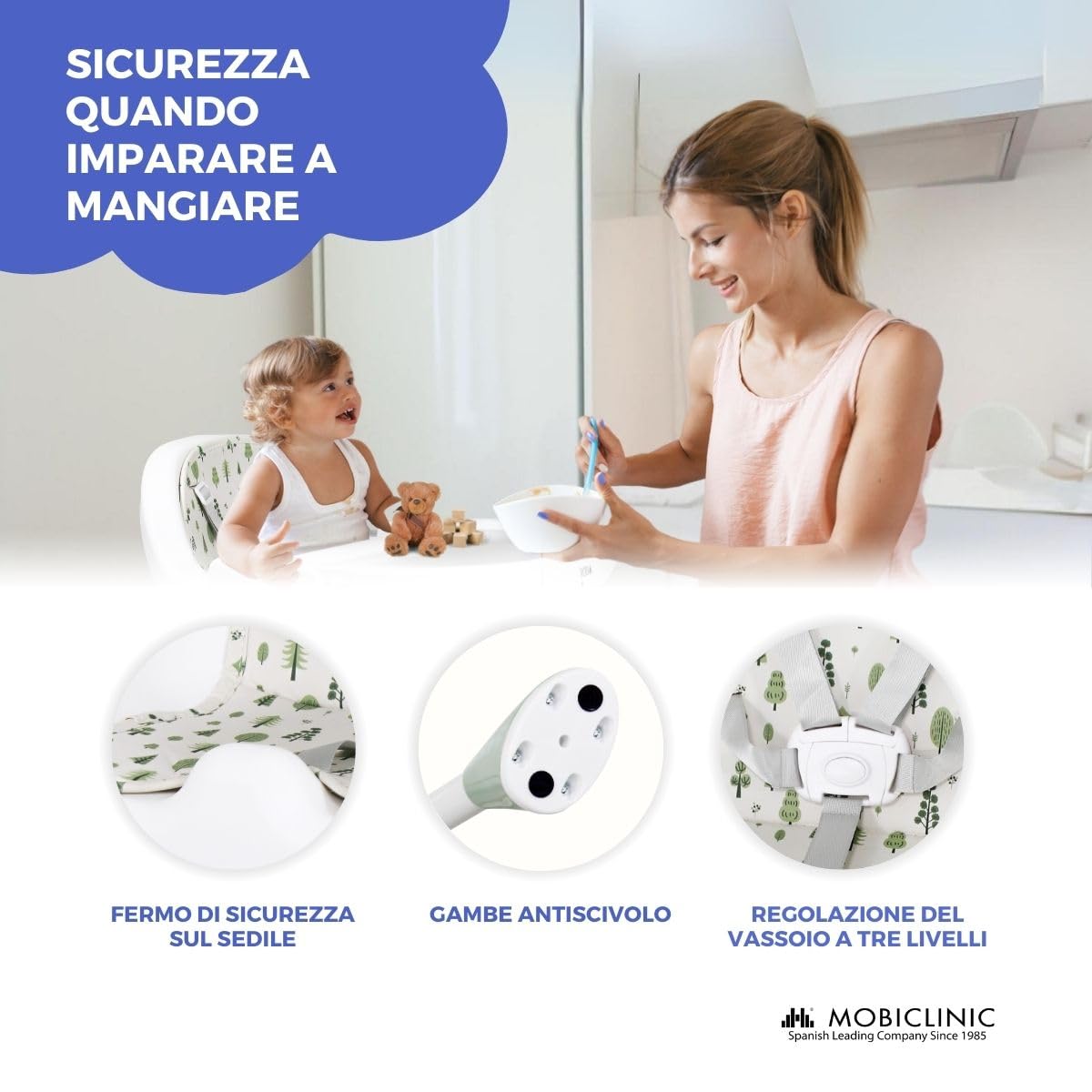 Mobiclinic® kids, Seggiolone evolutivo, 2 in 1, Altezza regolabile, 6-36 mesi, Forest, Cintura di sicurezza a 5 punti, Ruote rimovibili, Fino 35 kg, Cestino portaoggetti, Girevoli 360º