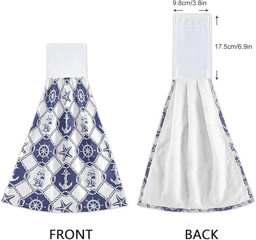 Miniatura 4 de Giwawa Juego de 2 toallas de cocina colgantes con ancla náutica, toallas de mano de terciopelo coral suave para decoración del hogar y baño