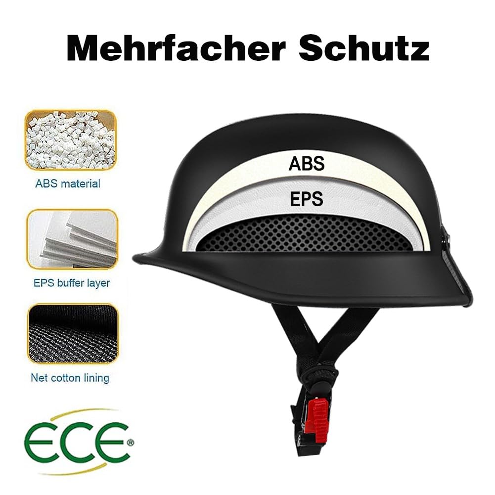 Vintage Motorradhelm Halbhelme mit ECE, Halbschalenhelm für Herren und Damen, Jethelm Retro, Chopper Helm, Scooter-Helm, Fahrradhelm, mit Schnellverschlussschnallen 55~62cm