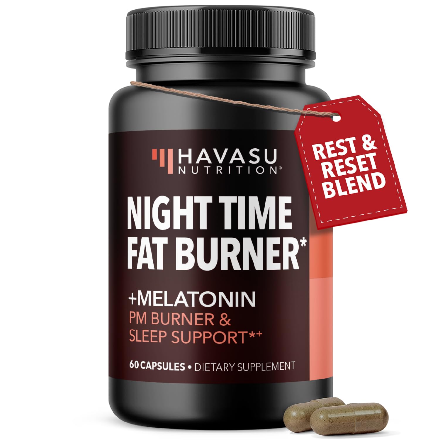 Night Time Fat Burner Capsules for Men and Women - Appetite Suppressant for Weight Loss with White Kidney Bean - 60 Count - Metabolism Booster with Melatonin for Sleep Support - 2-Month Supply