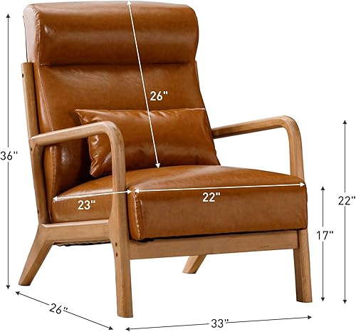 Miniatura 2 de ANJ HOME Silla decorativa moderna de mediados de siglo con respaldo alto, sillón individual con marco de madera maciza, cómoda silla de lectura para