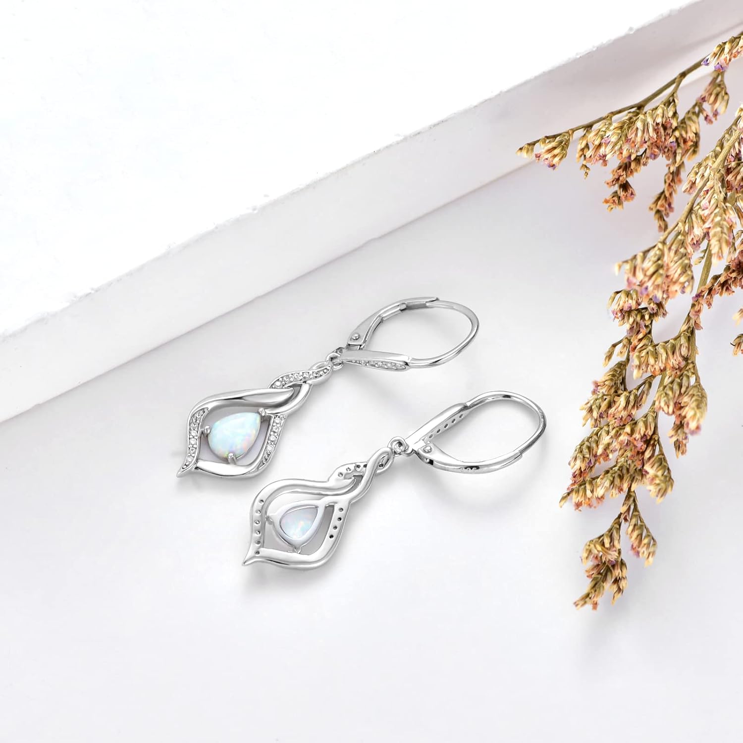 VONALA Opal Teardrop Earrings - Sterling Silver Blue/Pink/White Moonstone Moss Agate Heart Opal Leverback Dangle Earrings for Women Teens Girls Wife Mom Birthday Gifts - Image 4