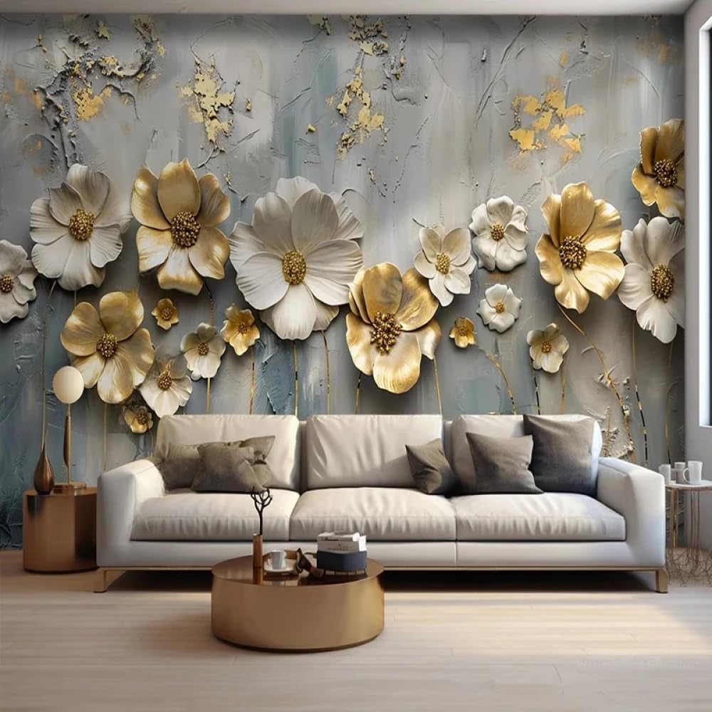 Papier peint floral effet 3D relief pour chambre à coucher, dimension 250x175 cm