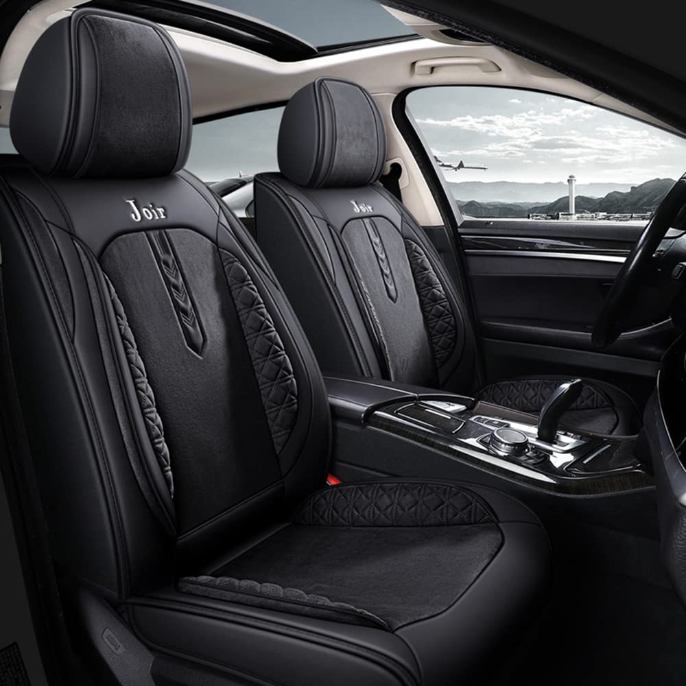 Fundas Universales De Piel Sintética para Asientos De Coche, para Delanteros & Traseros Delantera Y Trasera Juego Completo De 5 Asientos Universal,Black Standard