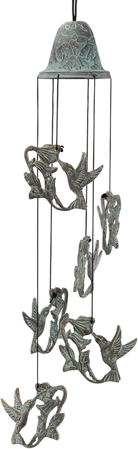 SPI Home Hummingbirds Feeding On Flowers Brass Wind Chime